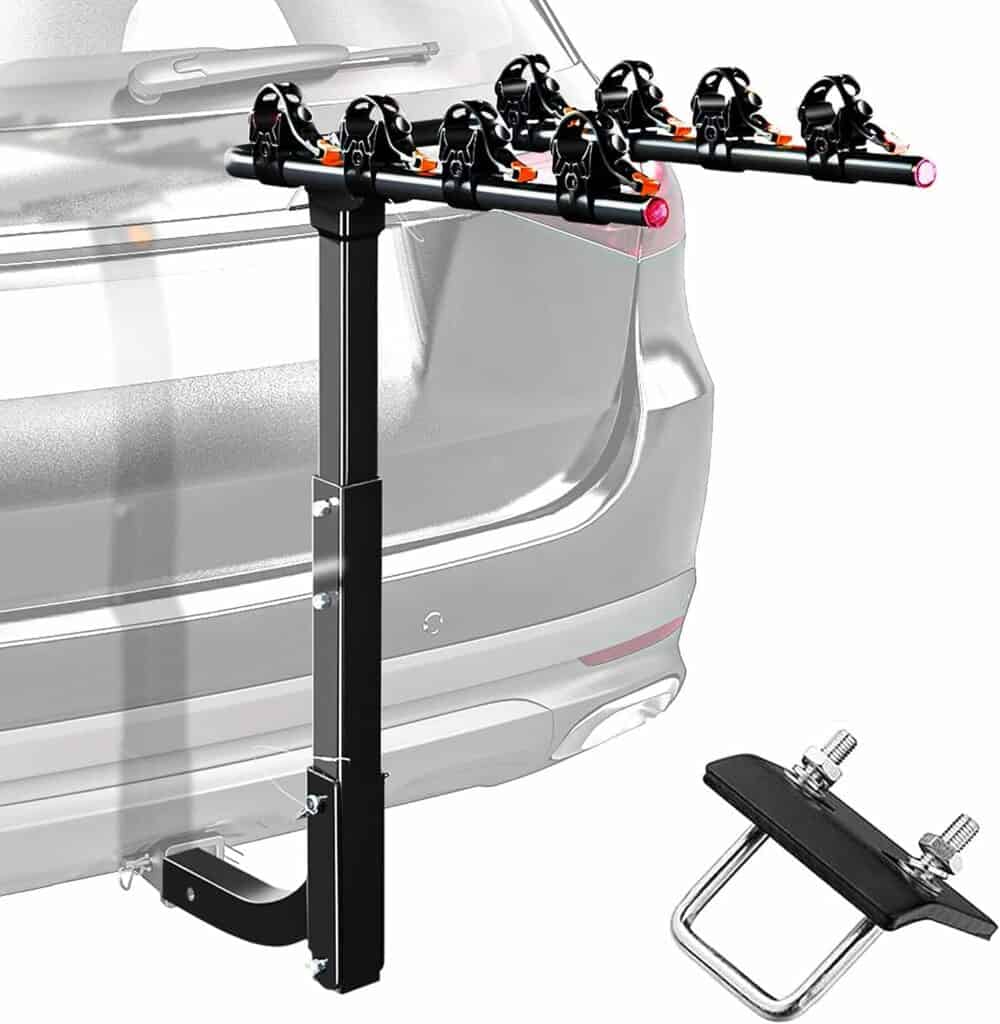 GUDE 4 Bike Rack Hitch Mount Rack, Heavy Duty Alloy Steel Bicycle Carrier with 2 Hitch Receiver, Double Folding Arms Bicycle Carrier for Car SUV Truck, Black