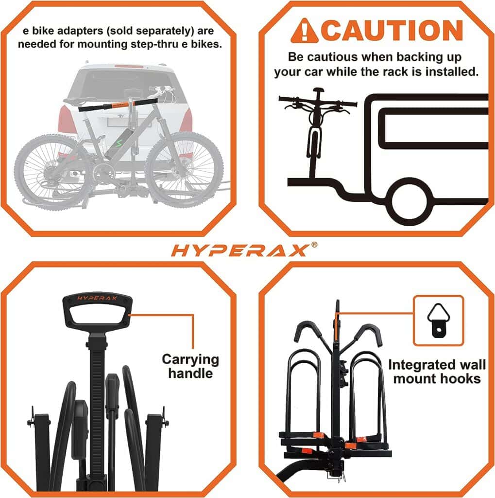 HYPERAX Volt Series -E Bike Hitch Mounted Platform Style 2 Bikes Carrier for Car, SUV, Trucks, Sedan, Tilting e-Bike Rack for Hitch Fits Up to 2 X 70 lbs Bike with Up to 5 - NO RV USE! (Volt 2)