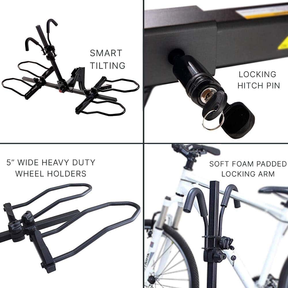 KAC Bike Rack for Car, SUV, Hatchback Mount - 2 Anti-Wobble Hitch for 2 Bikes - Heavy Duty Bicycle Carrier, Easy to Assemble/Install - Tire  Frame Stramps Included