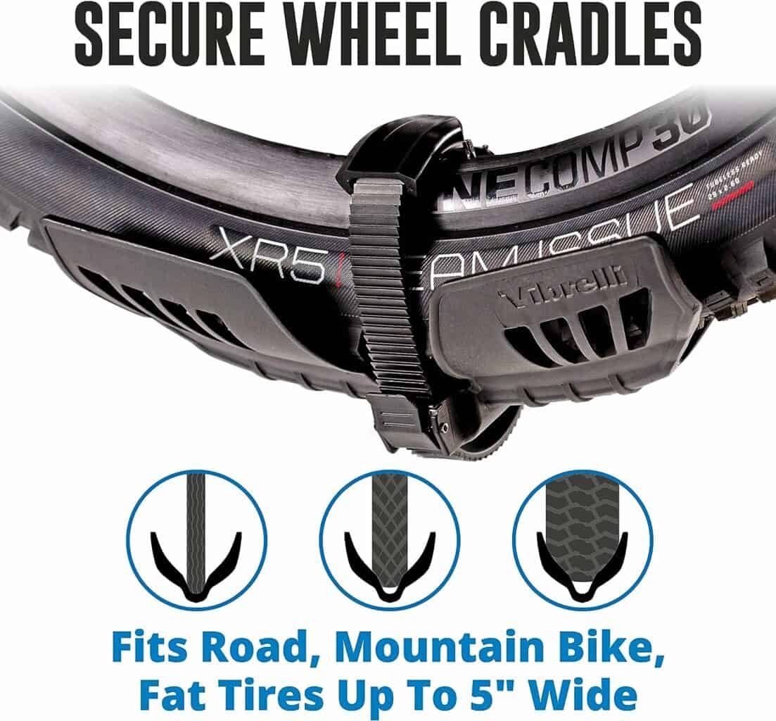 Vibrelli Electric Bike Hitch Rack - 2 Ebike Rack Fits Fat Tire, Mountain Bike, Standard Bicycles - 65lbs per Bike - Patented Anti-Wobble - Cars  SUV - Tilt Down/Fold Up Platform - Not for RV
