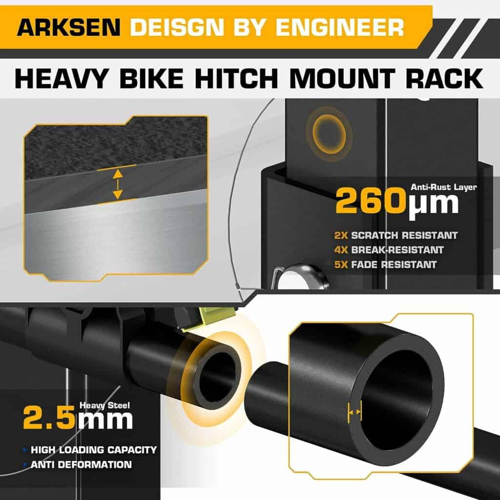 ARKSEN 4 Bike Rack, Heavy Duty Bicycle Carrier, Rear Hitch Mount with 2 Receiver, Tie Down Strap and Anti-Rattle Hitch Tightener, for Car, Truck or SUV Transport