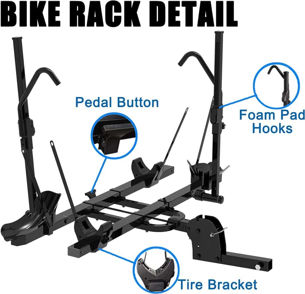 Banehes Hitch Bike Rack, 2-Bike Foldable Hitch Mount Racks for Standard, Fat Tire and Electric Bike, Smart Tilting Bicycle Rack for SUVs Cars Trucks with 160 Lbs Capacity, 2-inch Receiver
