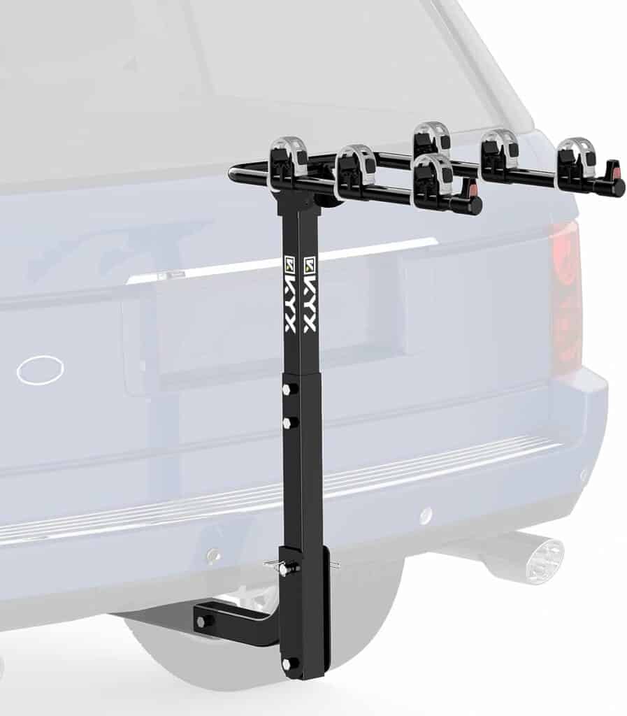 Bike Car Rack with 2 in. Receiver Hitch for 3 Bicycles, Hitch Mount Bike Rack with 143LBS Capacity Steel Frame, Foldable and Tilt-Away Modes for Car SUV Truck Vans, Easy Assembly, Safe Locking, Grey