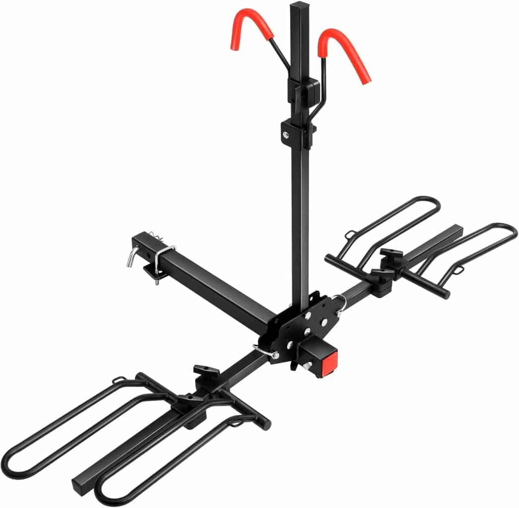 EDOSTORY Hitch Mount Bike Rack,Foldable 2 Tray Red Bicycle Rack fit for Cars, Trucks, SUV and Sedan with 2 Hitch Receiver-Hitch Stabilizer