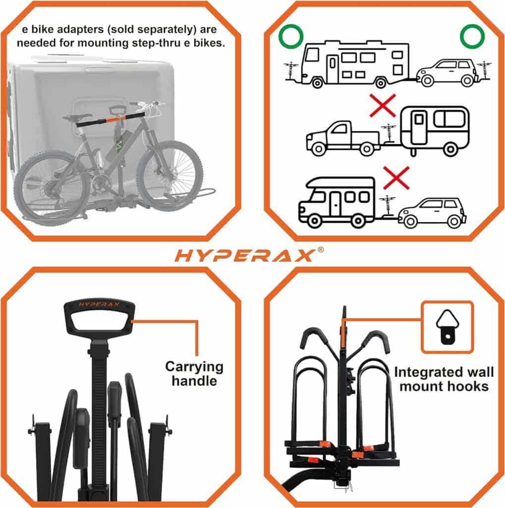 HYPERAX Special Combo - Volt RV with 2 X E-Bike Adapter- Platform Bike Rack for RV, Camper, Motorhome - for 2 Hitch Fits Up to 2 X 70 lbs Bike with Up to 5 Fat Tires
