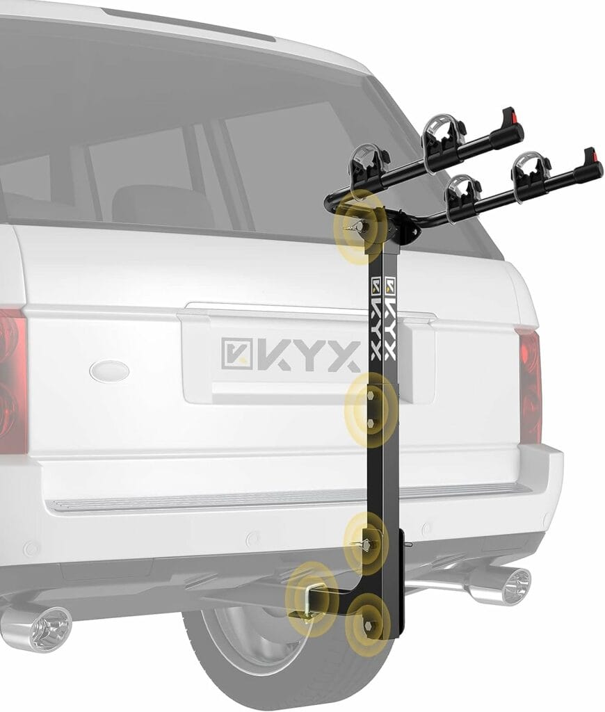 KYX 2 Bike Car Hitch Rack - Bicycle Racks Mount Carrier with 2 in. Hitch, 143LBS Capacity Steel Frame with Foldable Arms and Tilt-Away Modes, Easy Assembly and Safe Locking for Car SUV Truck, Grey