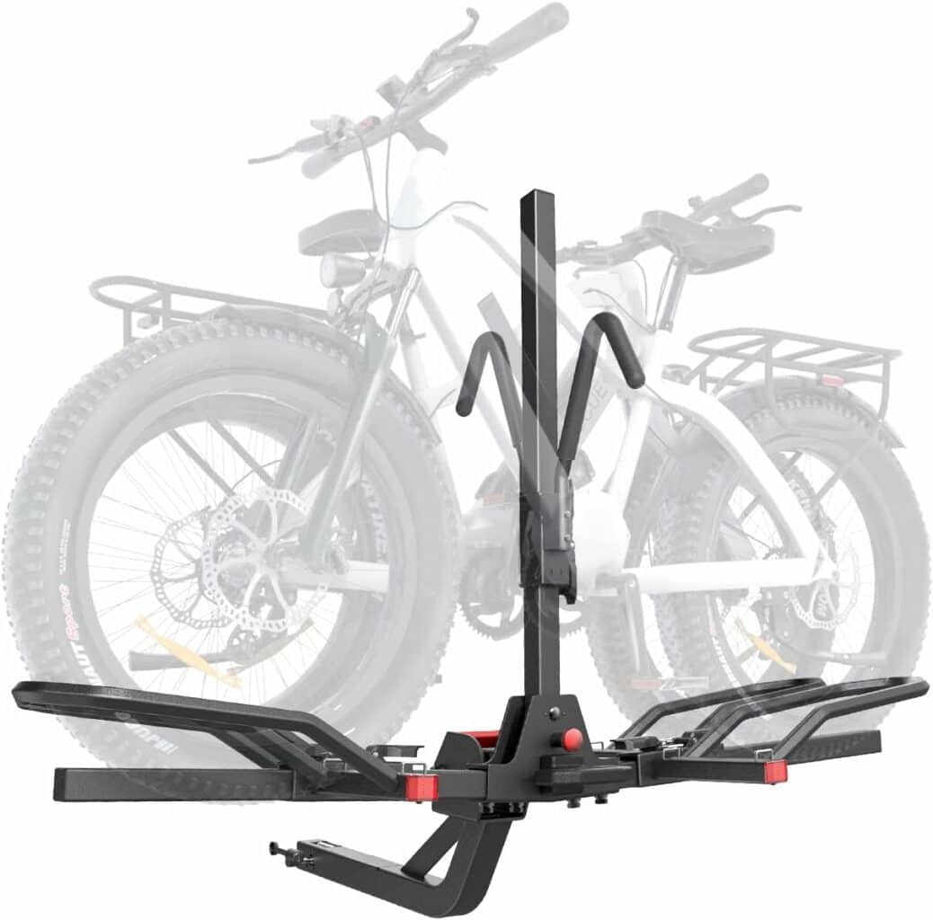 KYX 2 Hitch Mounted E-Bike Rack, Carries 2 Bikes up to 90 lbs Each for Standard, Fat Tire, Electric Bicycles-Heavy Duty, Foldable and Tilting Ebike Rack for Car, Truck, SUV, Easy to Install