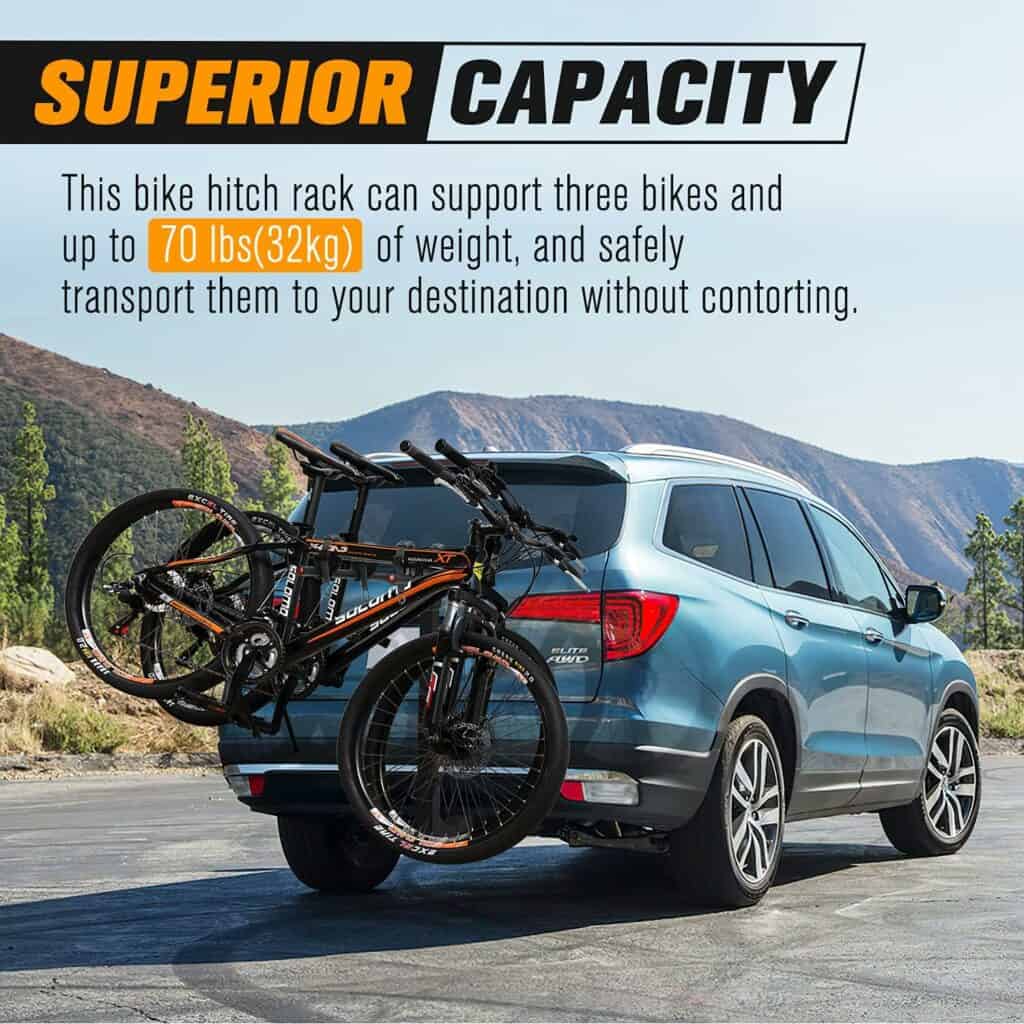 LITE-WAY Bike Rack Hitch Mount 2 Bike, 2” Trailer Hitch Bicycle Racks for Car, SUV, Truck, 90 LBS Capacity