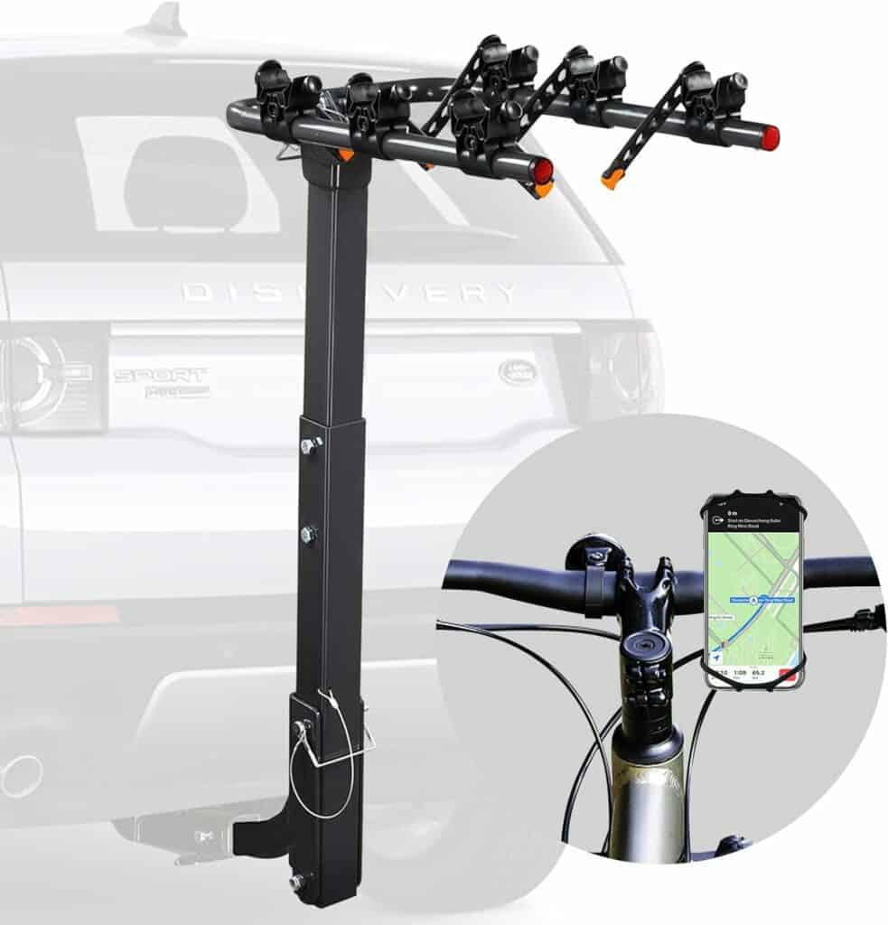 Vedouci USA Bicycle Car Rack Bike Hitch Rack Double Foldable Bike Carrier Rack for Cars, Trucks, SUVS and Minivans with 2 Hitch Receiver, Bonus a Bike Phone Mount (3 Bike)